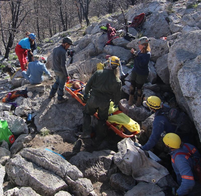 Successful mock rescue during an orientation to cave rescue